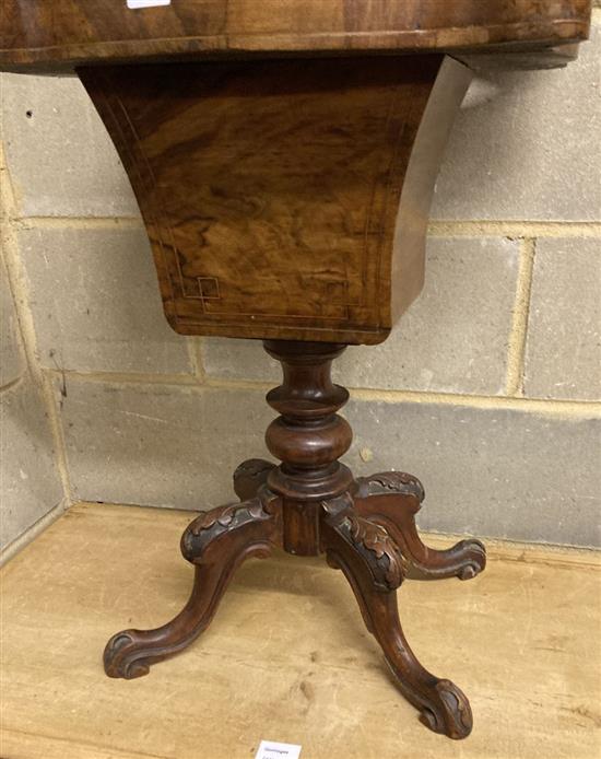 A Victorian burr walnut work table, width 50cm, depth 40cm, height 68cm